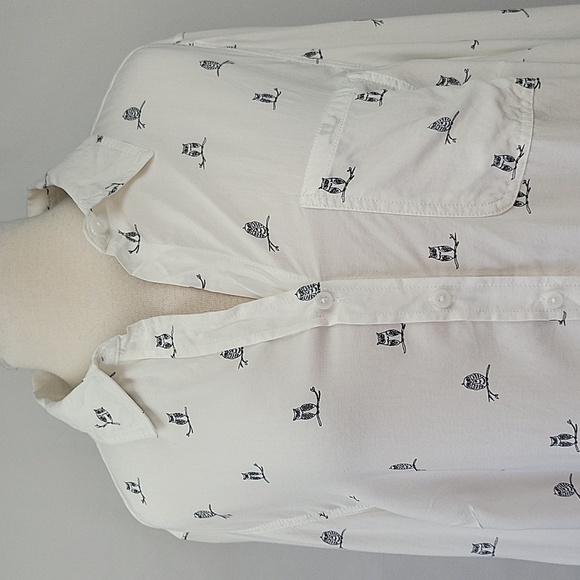 Beachlunchlounge Owl Print Button Down White/Navy Size 1X NWT - Picture 7 of 14